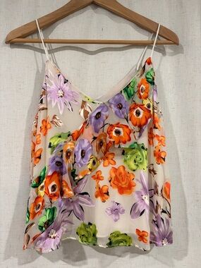 Alice + Olivia Cream Floral Spaghetti-Strap Cami with Orange & Purple Blooms